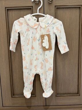 Angel Dear Cream One-Piece with Peach Bunny Print